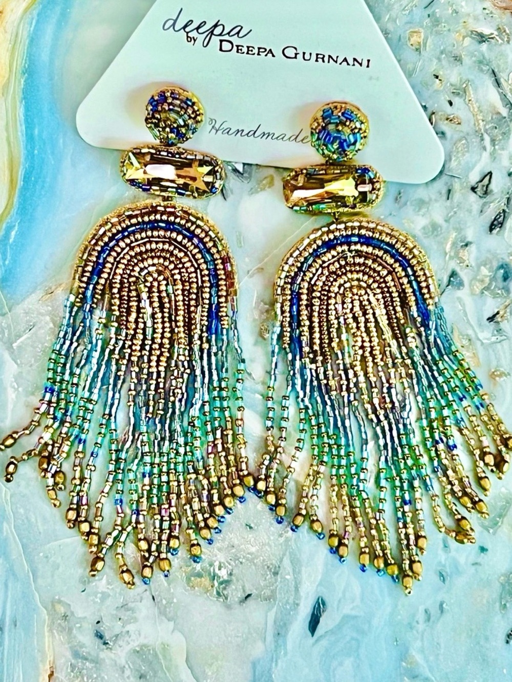 NWT Deepa Gurnani Luxe Beaded Fringe Chandeliers
